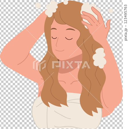 hair care and beauty concept. woman washing hair with foamy shampoo in refreshing shower hair care hygiene and wellness 123495763