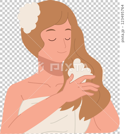 hair care and beauty concept. woman washing hair with foamy shampoo in refreshing shower hair care hygiene and wellness 123495764