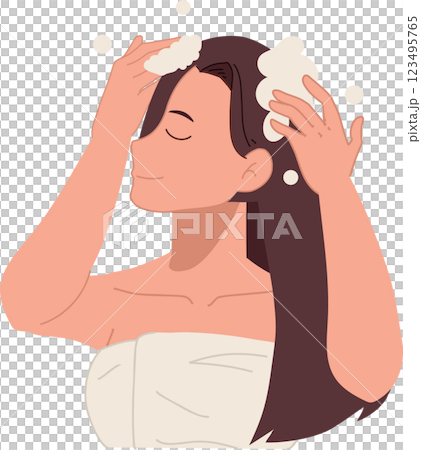 hair care and beauty concept. woman washing hair with foamy shampoo in refreshing shower hair care hygiene and wellness 123495765
