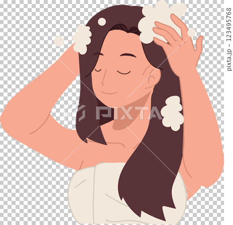 hair care and beauty concept. woman washing hair with foamy shampoo in refreshing shower hair care hygiene and wellness 123495768