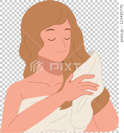 self-care and daily beauty lifestyle concept. Woman drying hair with towel after hair wash 123495770