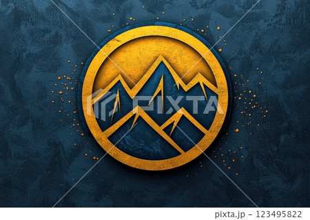 Modern abstract mountain badge in paper-cut style design 123495822