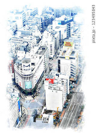 水彩画風　渋谷 123495843