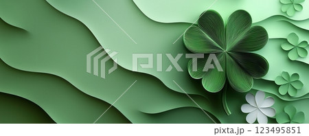 Elegant 3D design of a four-leaf clover in shades of green 123495851