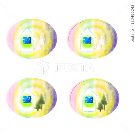 おしゃれな家のアイコンイラストセット　春夏秋冬　全館空調 123496242