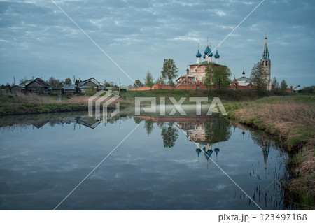 landscape overlooking the ancient monastery in early morning 123497168