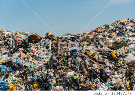 Plastic waste at the city landfill. Open-air landfill Plastic waste at the city landfill. Open-air landfill 123497178
