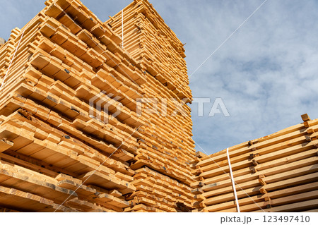 Stack of lumber at outdoor warehouse Stack of lumber at outdoor warehouse 123497410