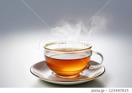 透明なティーカップに入れた温かい紅茶 123497635
