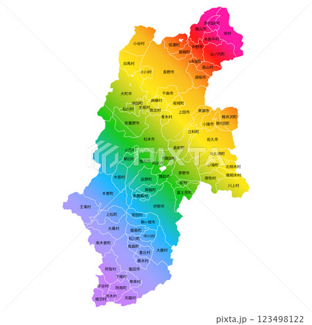長野県と市町村地図 123498122