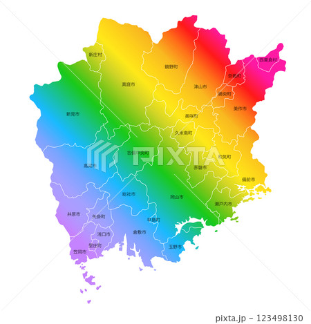 岡山県と市町村地図 岡山県と市町村地図 123498130