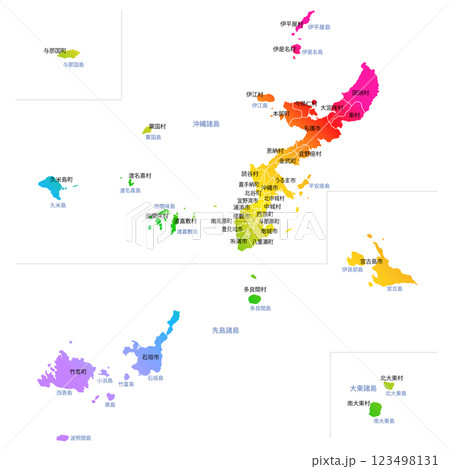 沖縄県と市町村地図 沖縄県と市町村地図 123498131