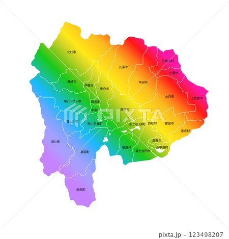 山梨県と市町村地図 山梨県と市町村地図 123498207