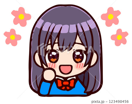 落書き風のかわいい女子高生ちびキャラのアイコンイラスト素材2 123498456