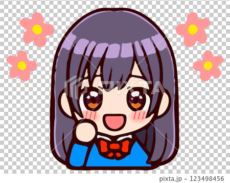 Doodle style cute high school girl chibi character icon illustration material 2 123498456