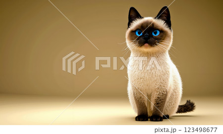 A cat with blue eyes sitting on a beige background A cat with blue eyes sitting on a beige background 123498677