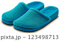 A pair of blue slippers on a white background 123498713