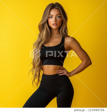 健康的で引き締まった体の女性が自信を持ってポーズを取る 123498726