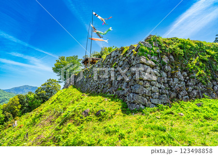 【続日本100名城】初夏の有子山城 主郭北西部の石垣 兵庫県豊岡市出石町 【続日本100名城】初夏の有子山城 主郭北西部の石垣 兵庫県豊岡市出石町 123498858