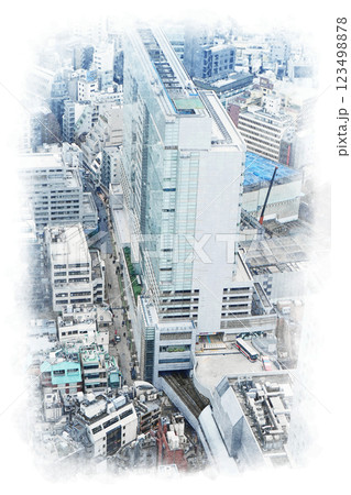 水彩画風 東京 渋谷 水彩画風 東京 渋谷 123498878