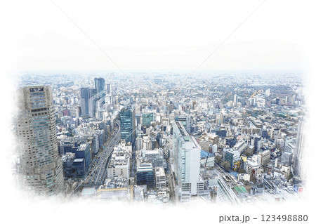 水彩画風　東京　渋谷 123498880