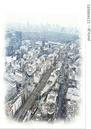 水彩画風　東京　渋谷 123498883