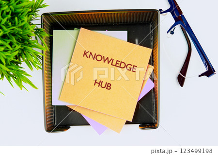A collection of educational materials centered around business and finance is neatly arranged in a basket. The knowledge hub promotes learning and development 123499198