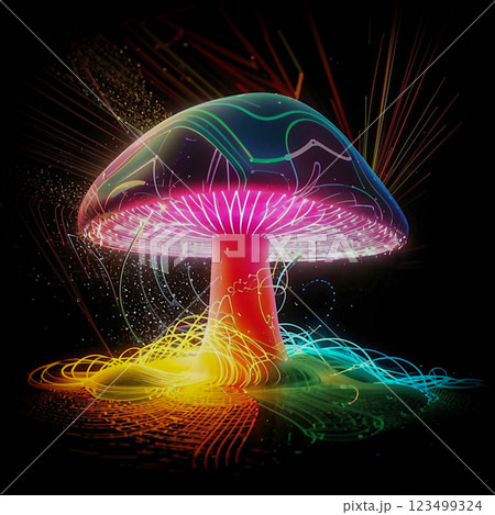 Beautiful, slender, bright mushroom with a creative design.  Bright and attractive mushroom close-up is festively decorated. 123499324