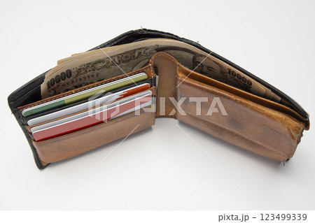 かなり使い込んだ二つ折りの財布 123499339