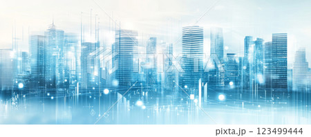 Modern Cityscape with Digital Network Overlay 123499444