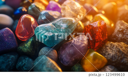 Vibrant Healing Crystals with Colorful Glow 123499610