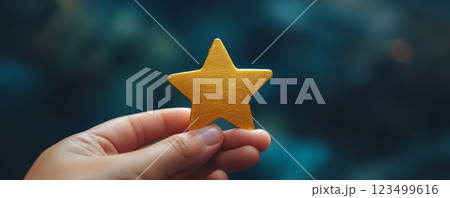 Hand Holding a Gold Star on Dark Background Hand Holding a Gold Star on Dark Background 123499616