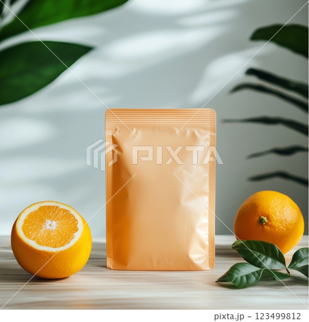 無地のプロテインパウチとシンプルな背景 123499812