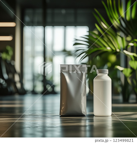 無地のプロテインパウチとシンプルな背景 123499821