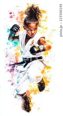 スポーツをする人の躍動感のあるカラフルなイラスト 123500149