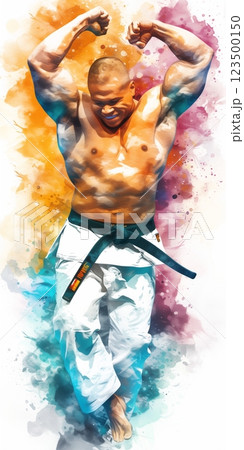 スポーツをする人の躍動感のあるカラフルなイラスト 123500150
