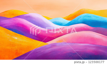 Vibrant Abstract Landscape of Colorful Mountains and Desert 123500177