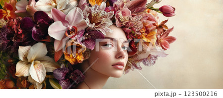Floral Headpiece Portrait of a Young Woman 123500216