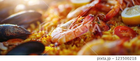 Spanish Paella with Shrimp and Mussels 123500218