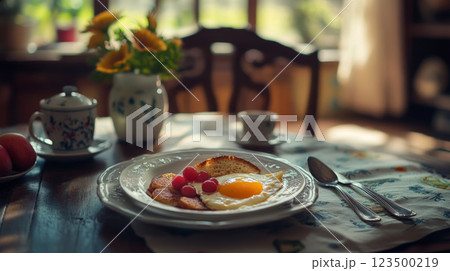 Farmhouse Breakfast with Sunlit Ambiance 123500219