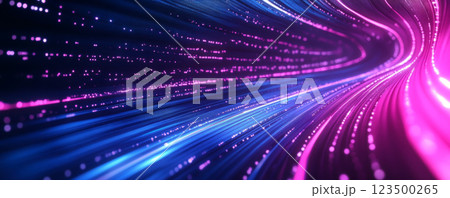 Dynamic Neon Light Streaks on Dark Background 123500265