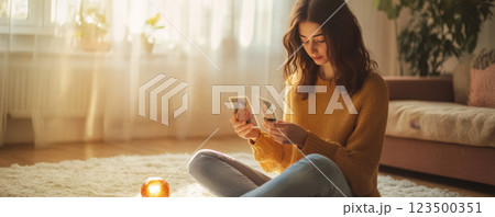 Young Woman Reflecting with Tarot Cards 123500351