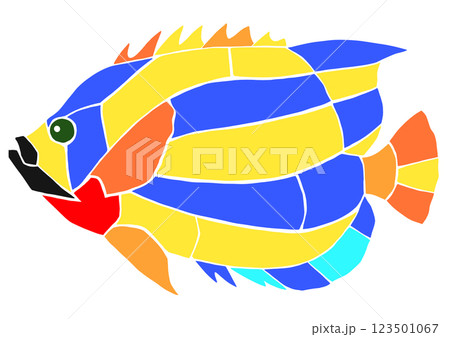 観賞魚タテジマキンチャクダイのステンドグラス画風切り絵イラスト目地無し 123501067