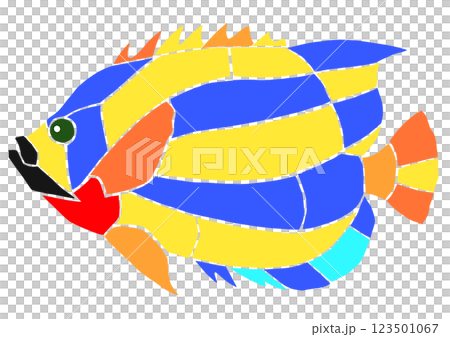 彩色玻璃風格剪紙插圖,觀賞魚,皇帝神仙魚,無關節 彩色玻璃風格剪紙插圖,觀賞魚,皇帝神仙魚,無關節 123501067