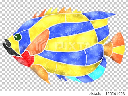 馬賽克風格的彩色觀賞魚插圖,皇帝神仙魚 馬賽克風格的彩色觀賞魚插圖,皇帝神仙魚 123501068