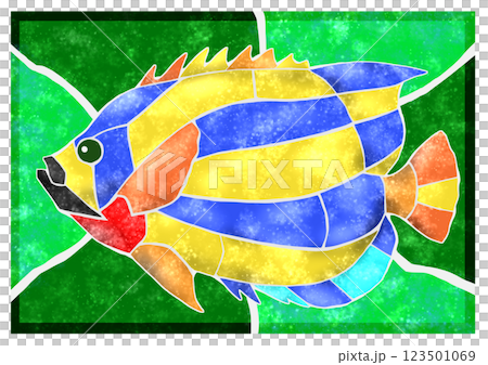Beautiful tropical fish, striped angelfish, tile cutout illustration, with background 123501069
