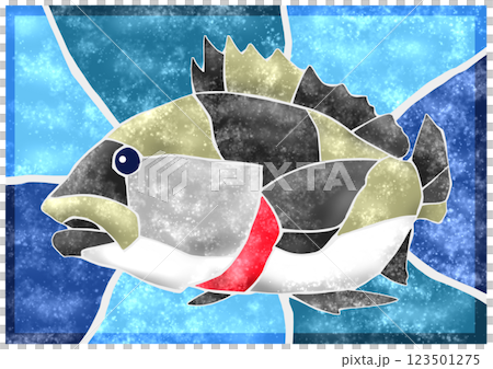 A wonderful tiled illustration of the saltwater fish black porgy with a cutout background 123501275