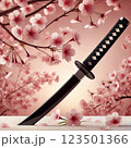 桜の花と赤い扇 123501366