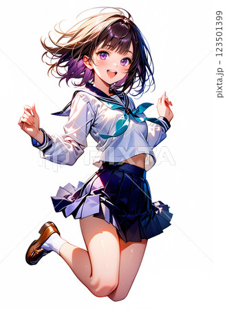 飛び跳ねて喜ぶ女子高校生 123501399