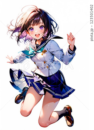 飛び跳ねて喜ぶ女子高校生 飛び跳ねて喜ぶ女子高校生 123501402